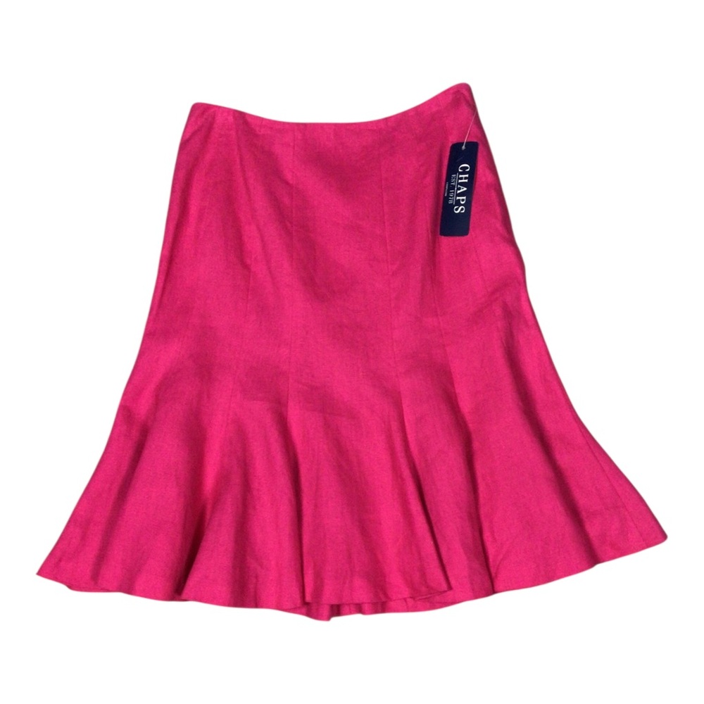 NWT Chaps Bright Pink Flared Linen Skirt 4 Lined Side Zip Barbicore